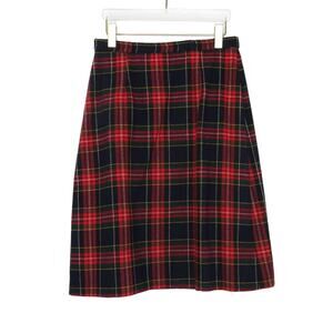 RRRRuss 1970s Vintage Union Made Red Plaid Skirt With Big Safety Pin Waist 30"